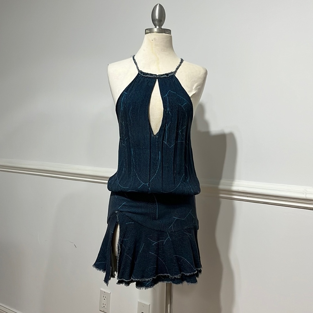 Silk (Viscose) dark blue mini dress